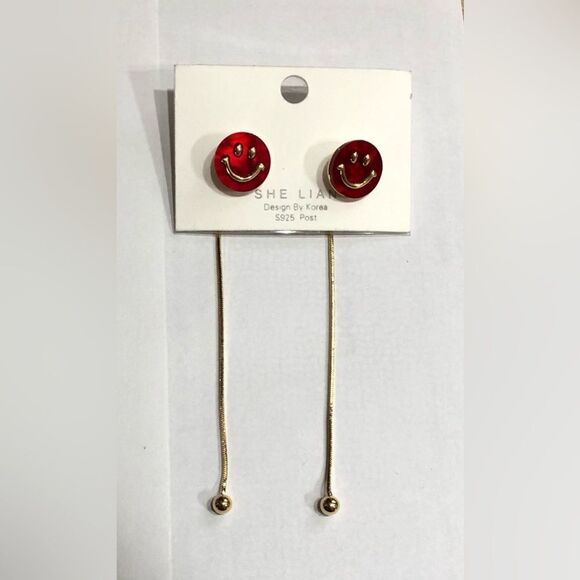 Sterling Smiley Face Gold Dangle Earrings (a)85 - Picture 3 of 10